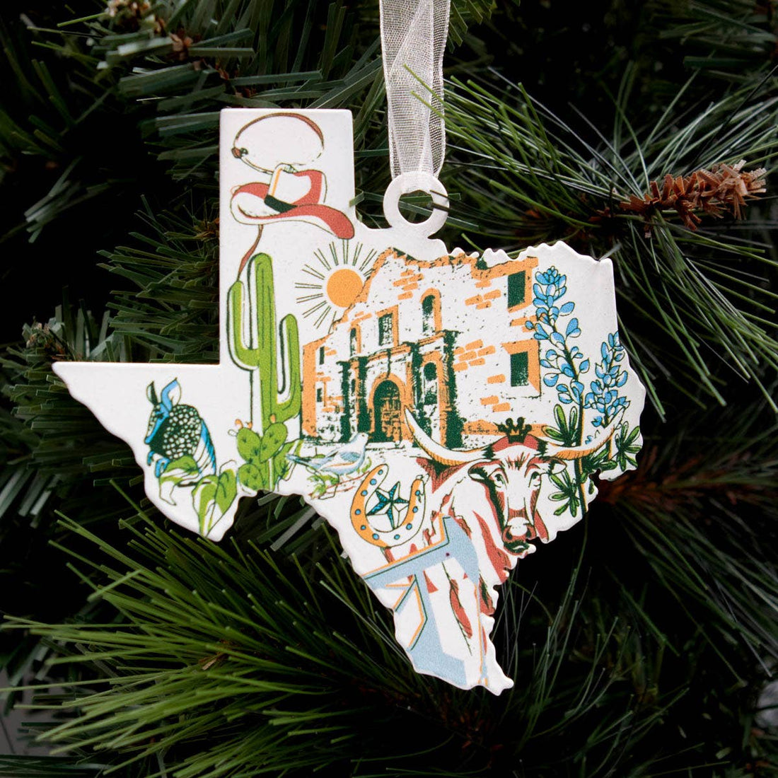 Galvanized Texas Love Ornament Soft White/Multi 4"