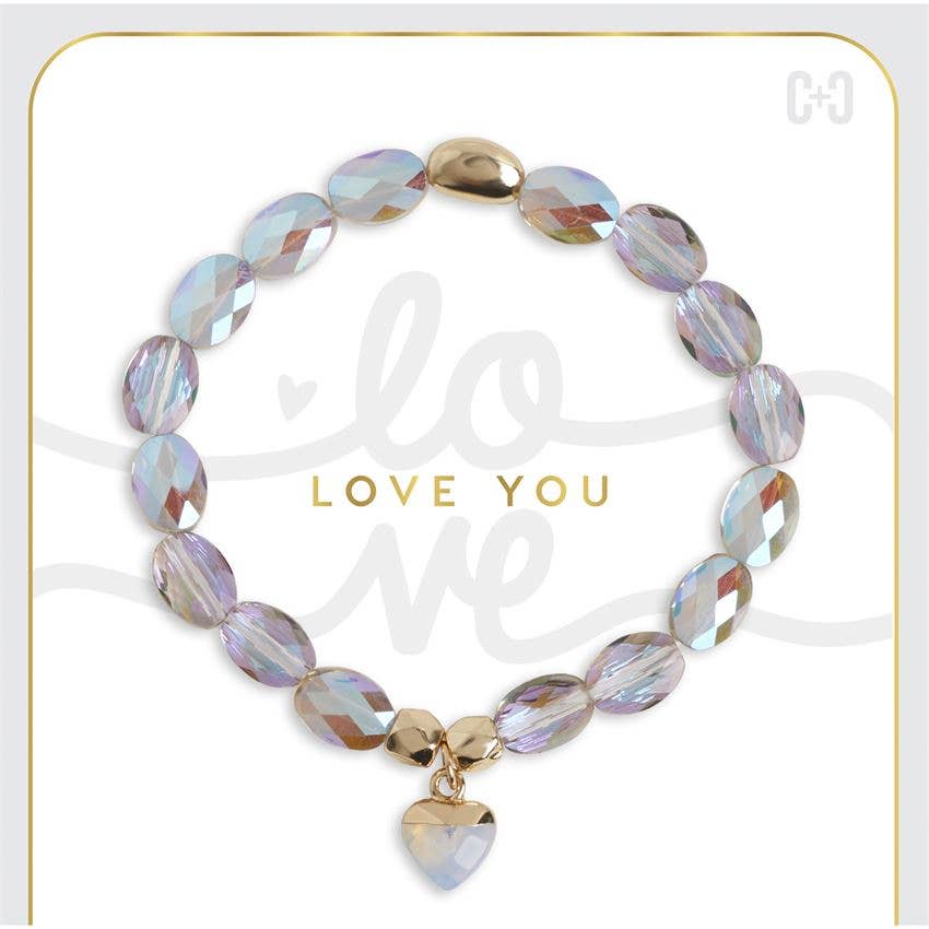 Love You Heart Charm Stretch Bracelet - Valentine&