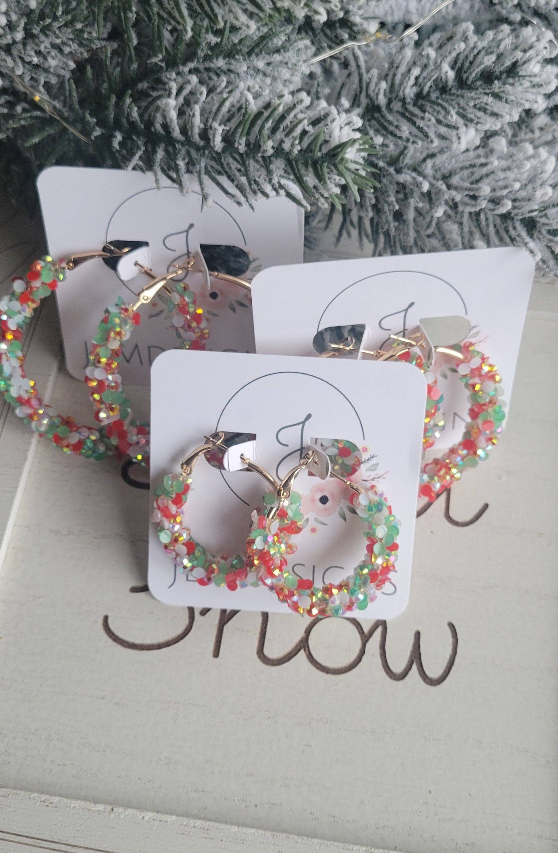 Christmas Glitter Hoop Earrings: Small
