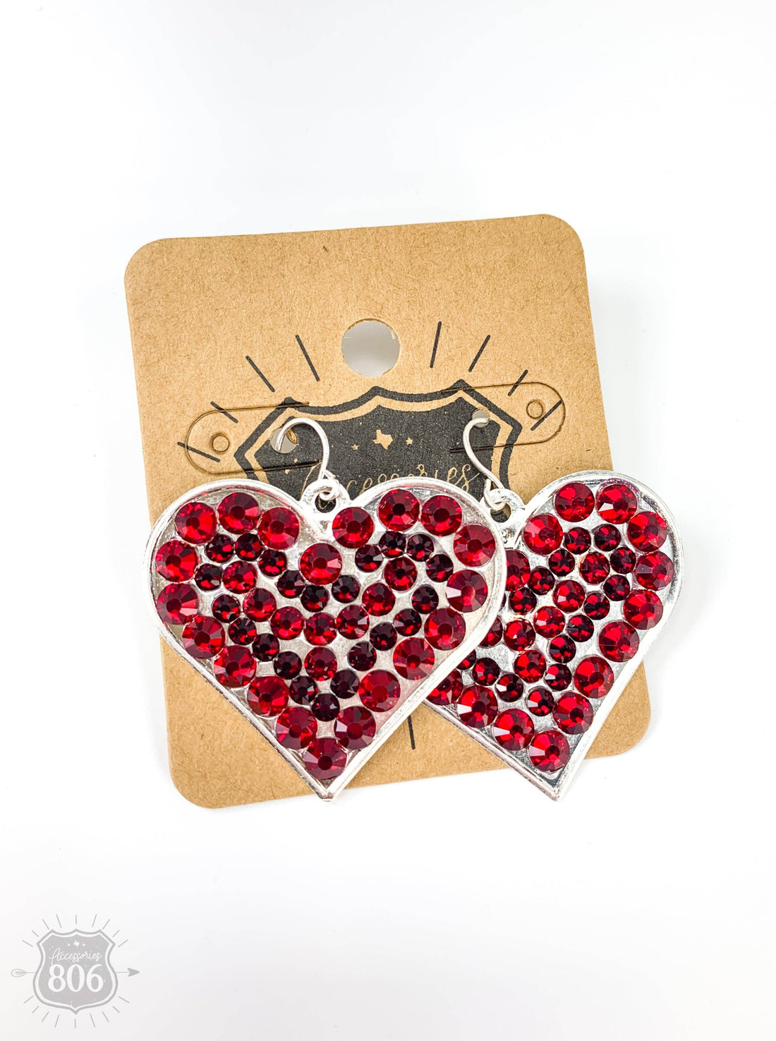 Rhinestone filled heart earring: Red