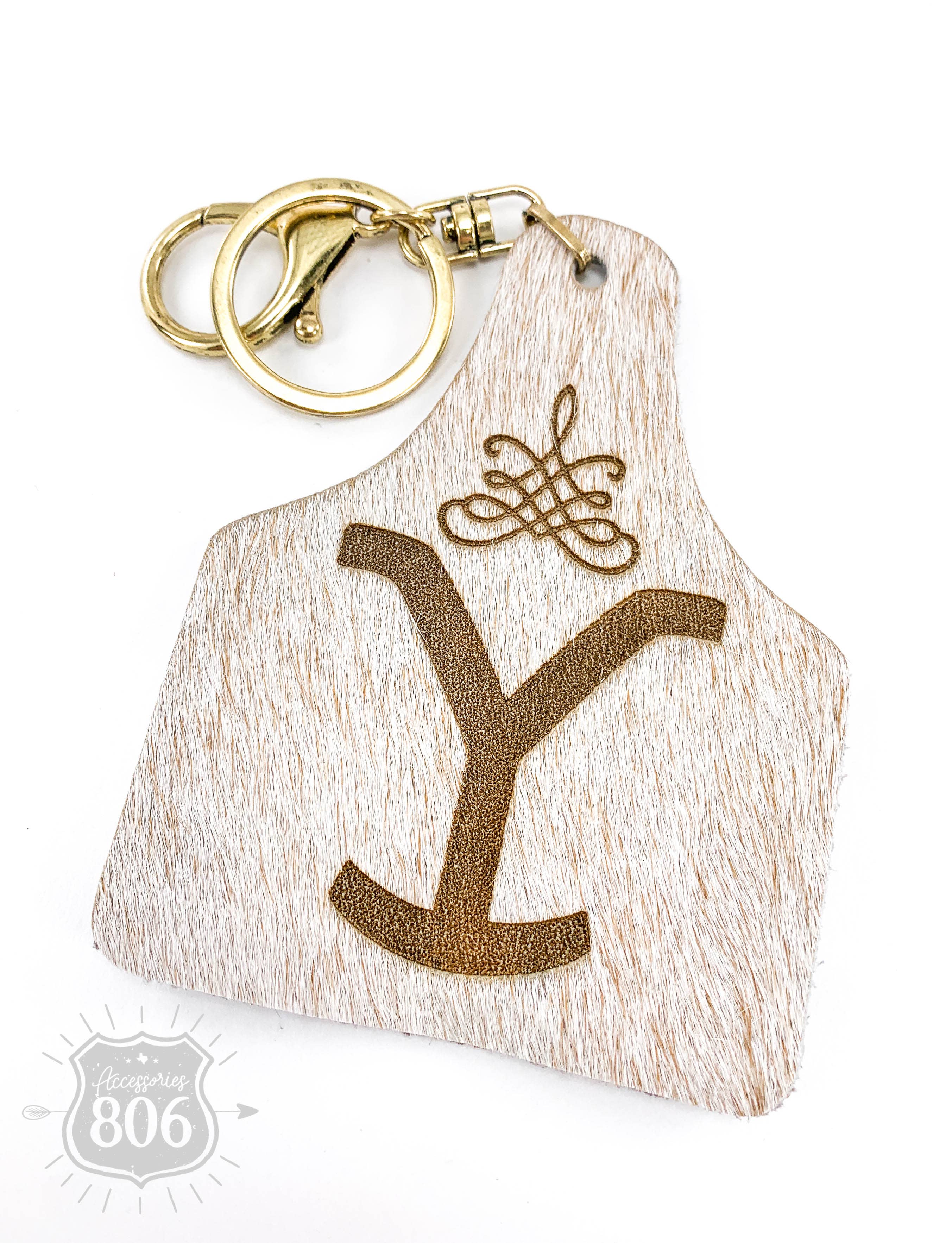 Yellowstone "Y" branded ear tag keychain, last call: White