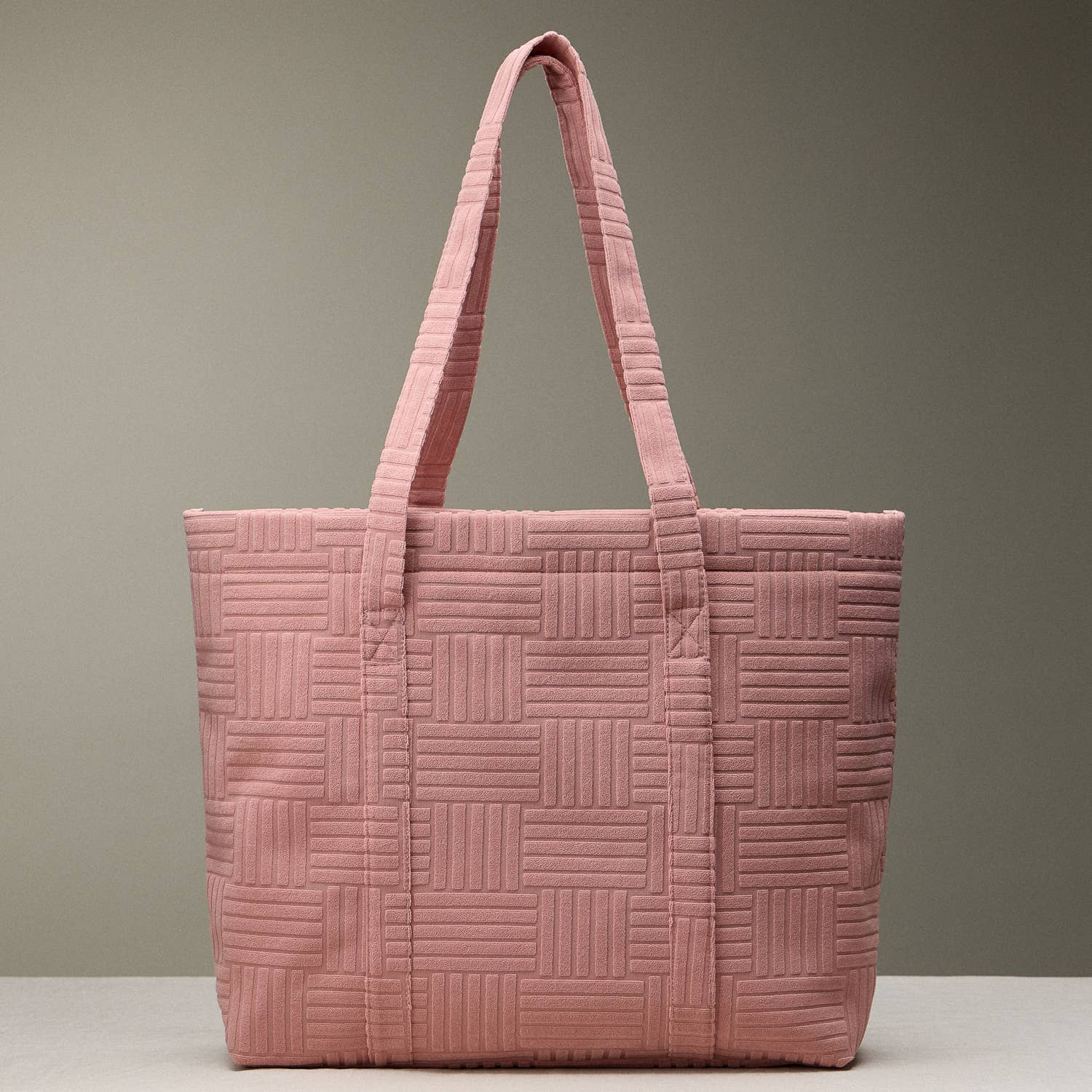 Quilted Tote Bag with Woven Texture: Light Blue / One / 5AG78035