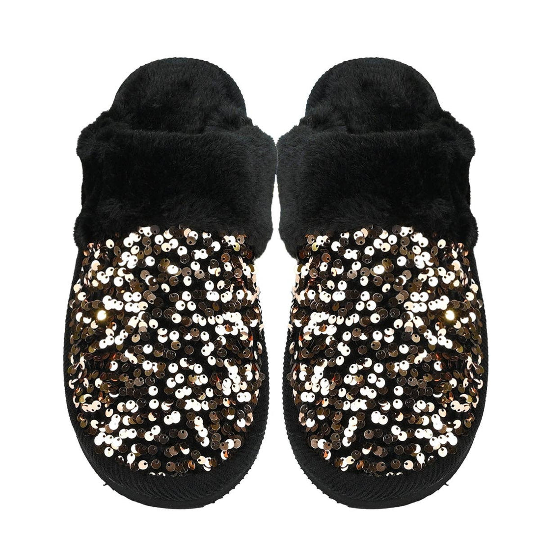 Sequin Faux Fur C.C Slippers SPE0012: Gold / SM-MD
