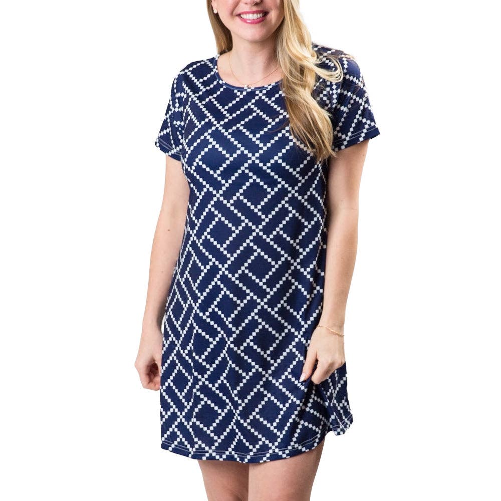 Gia T-Shirt Dress - Spring 2025 *: Navy and White Diamond / Medium