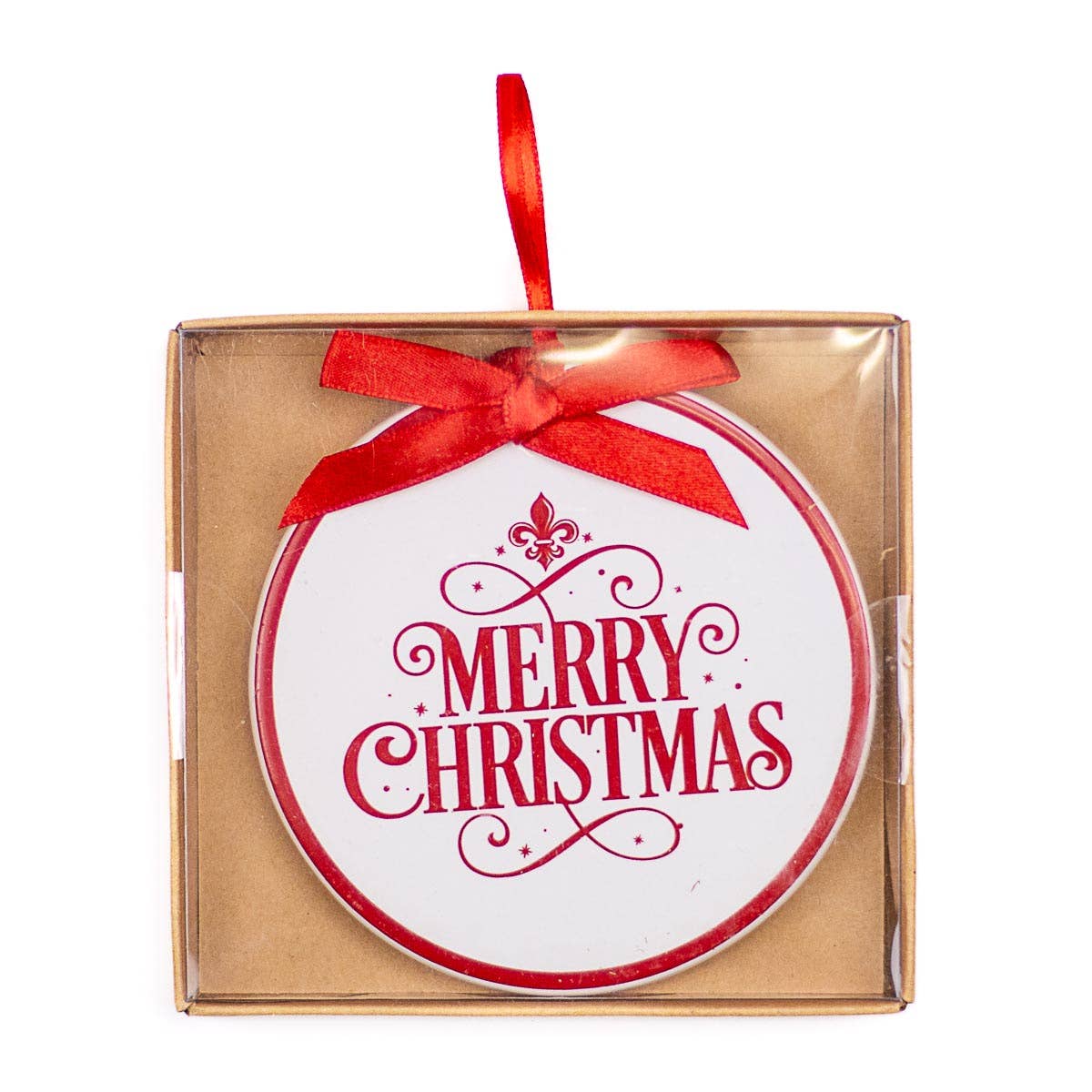 Fleur Merry Christmas Ornament White/Red 4"