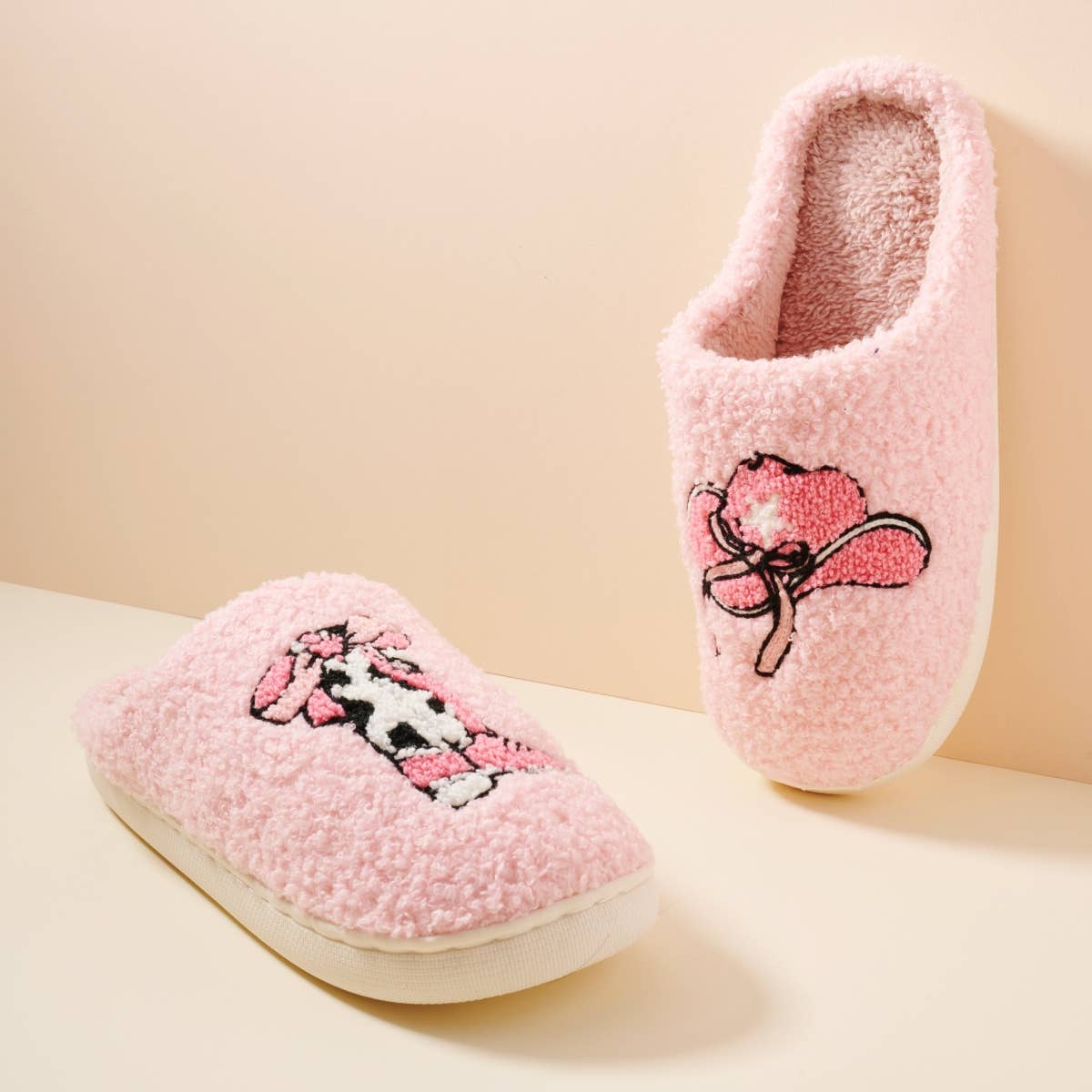 Western-Inspired Boots & Hat Luxe Home Slippers: Pink