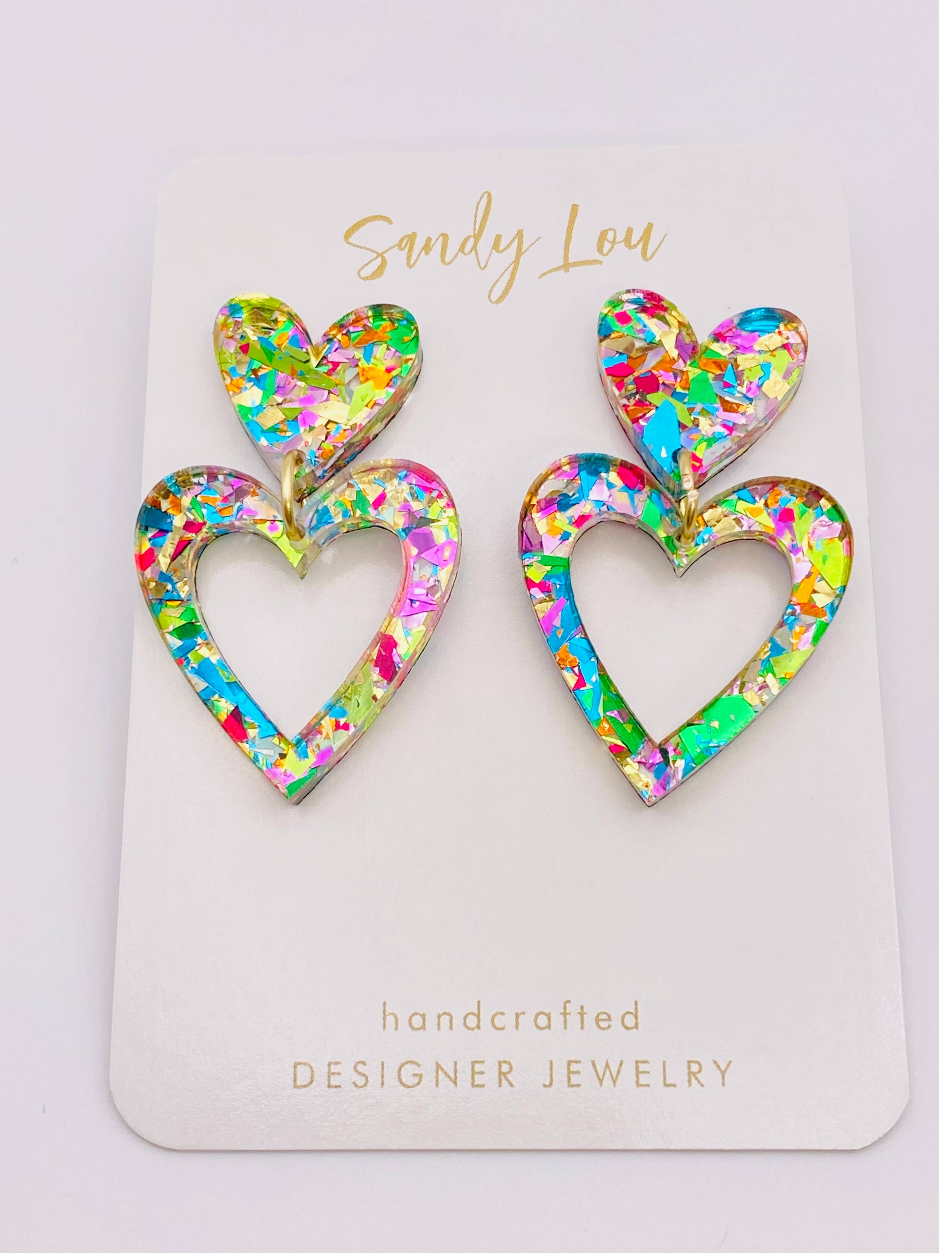 HEART BREAKER MULTICOLORED GLITTER VALENTINE EARRINGS