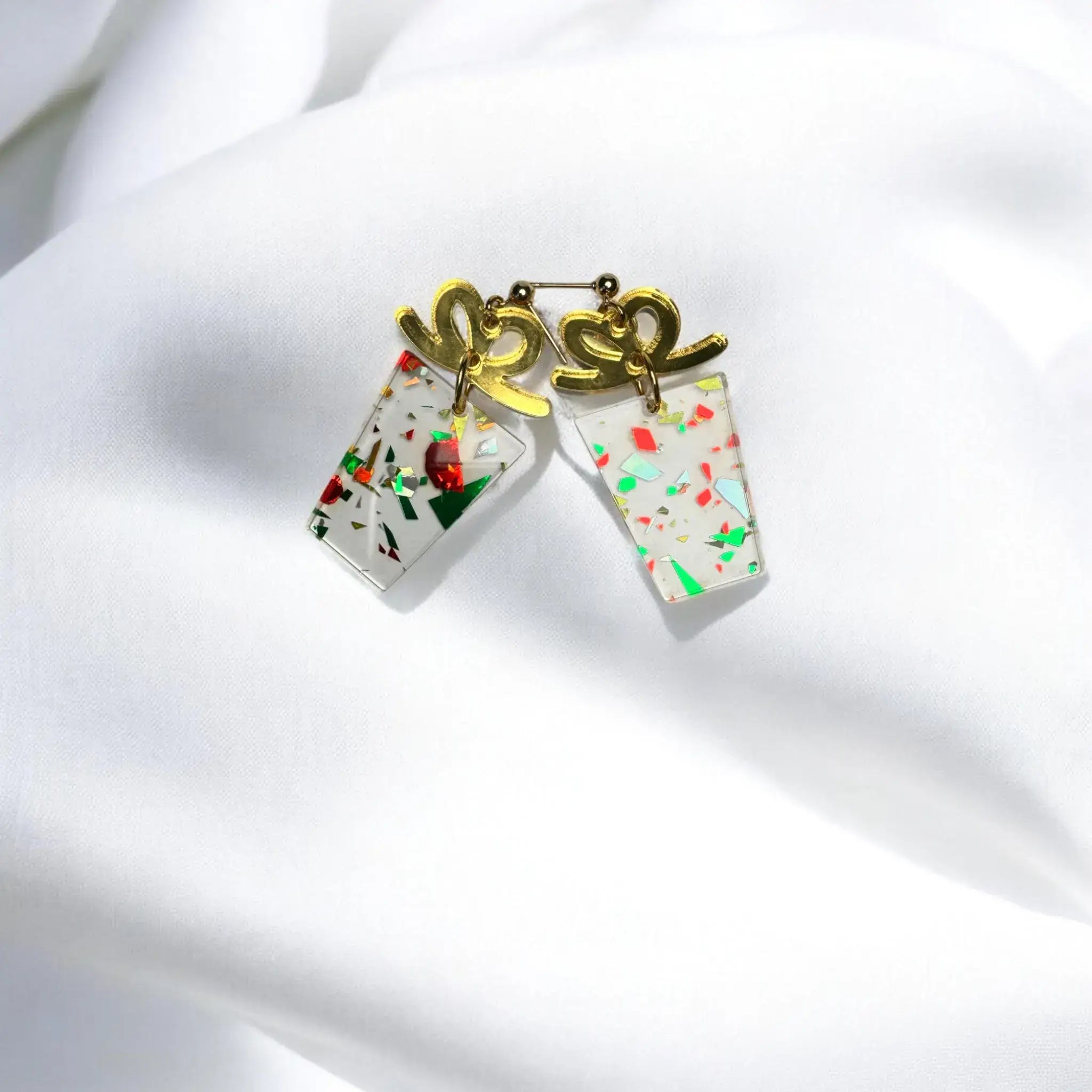 Christmas Present Acrylic Earrings: Square