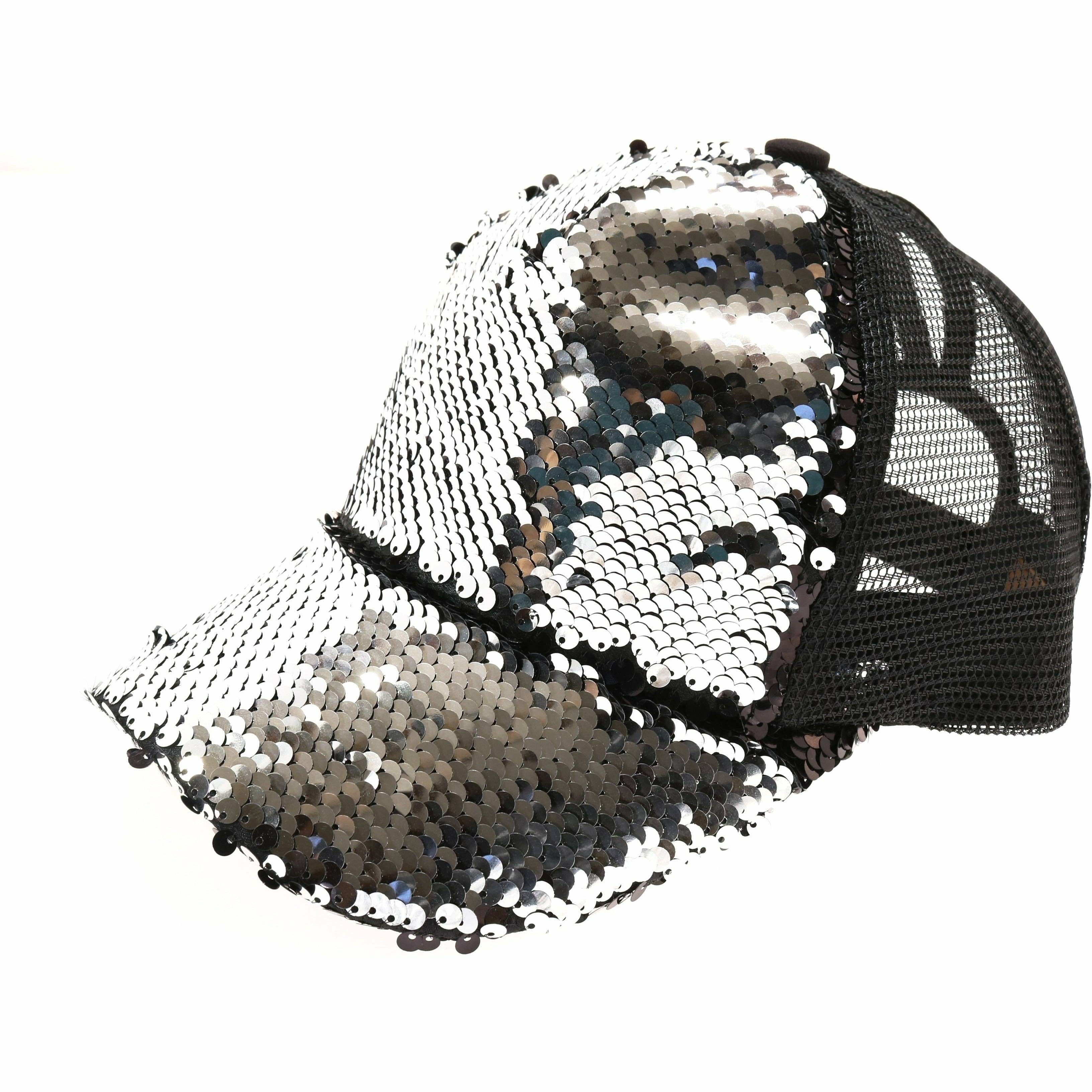 Sequin Mesh Back High Ponytail CC Ball Cap BT723: Rose/Teal/Rose