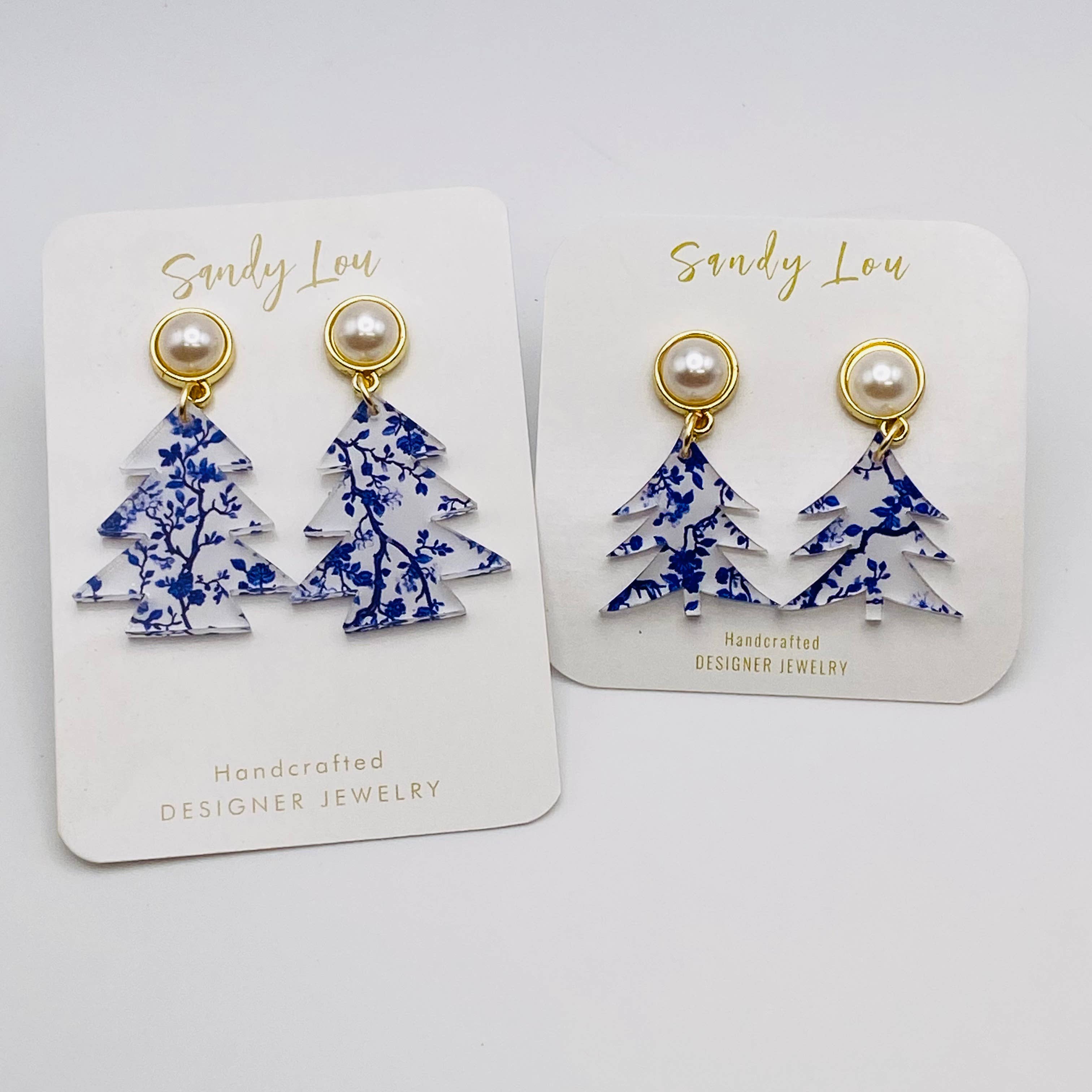 Blue Willow Festive Holiday Tree Earrings: Small 1.5"