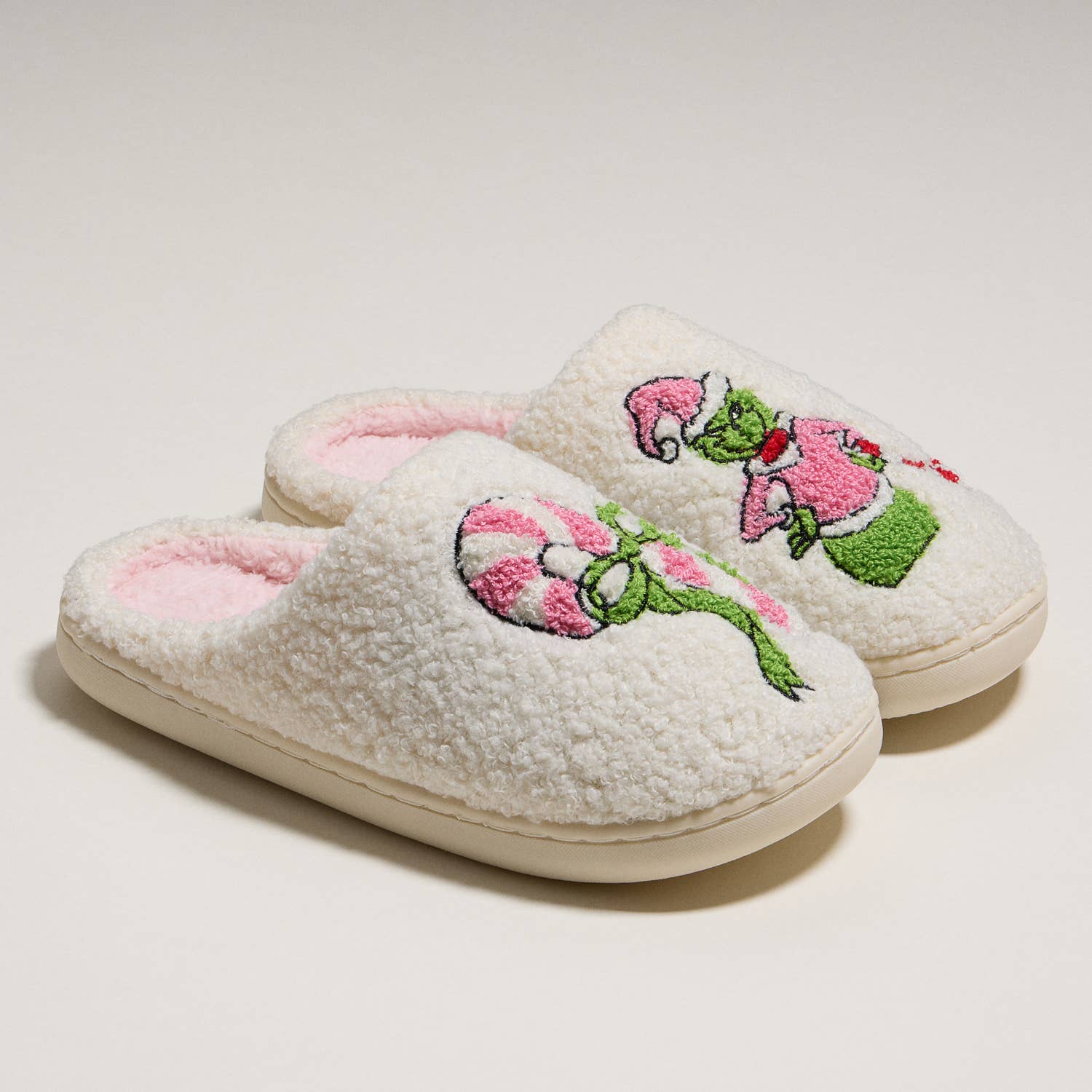 Whimsical Green Monster Slippers with Candy Cane Embroidery for Christmas Gift: IVPK / M(40-41)