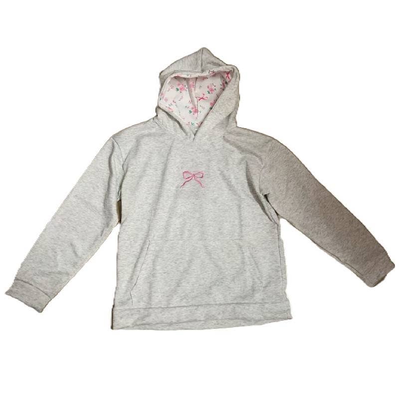 Bow Pattern Floral Hooded Sweatshirt: Pink / L