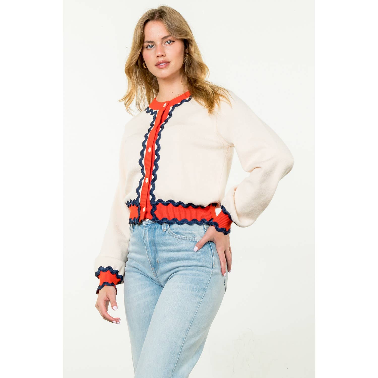 Button Up Knit Cardigan: CREAM / XS-S-M-L(1-2-2-1)