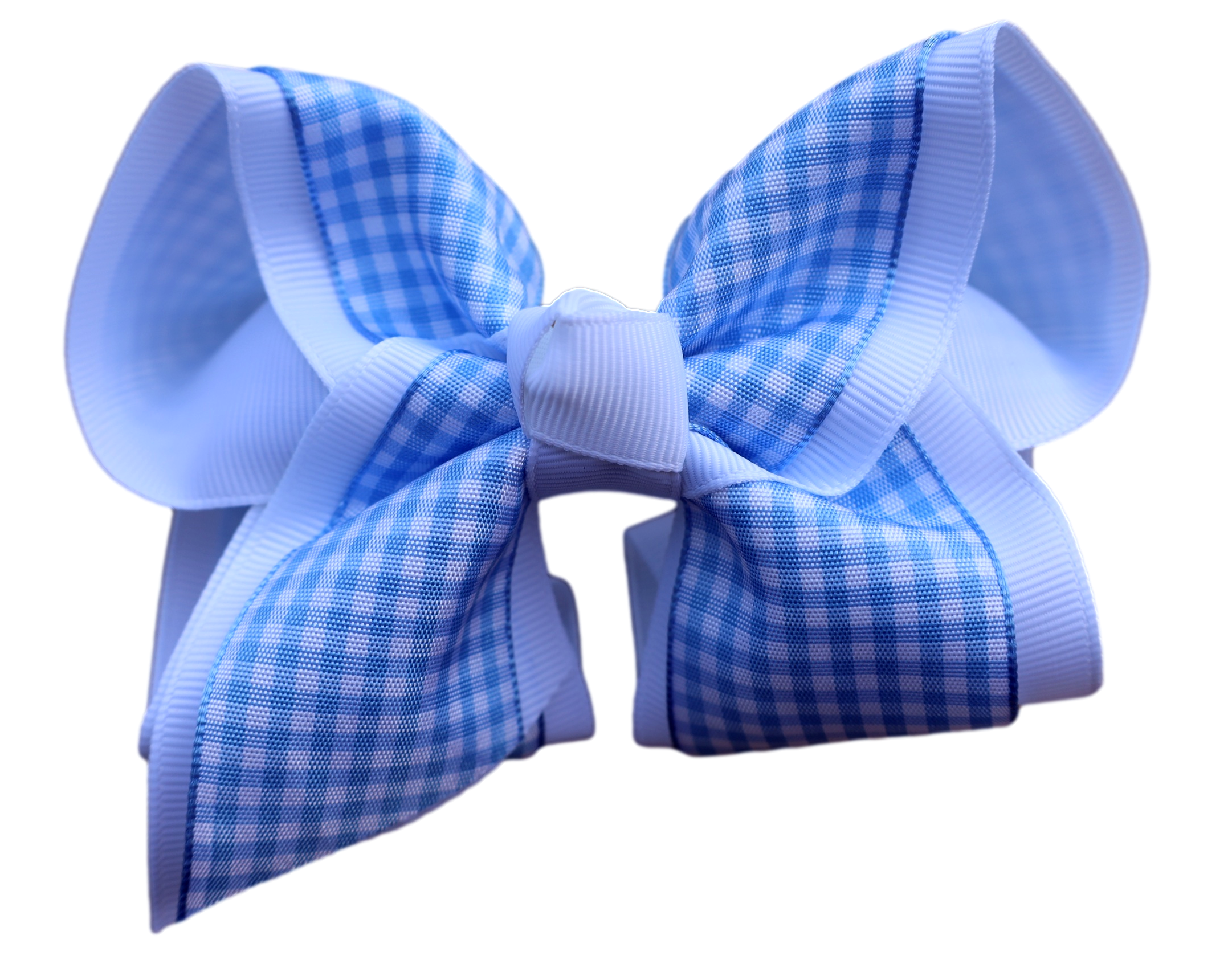 Blue Gingham Layered Bow : Alligator Clip / 4 inch