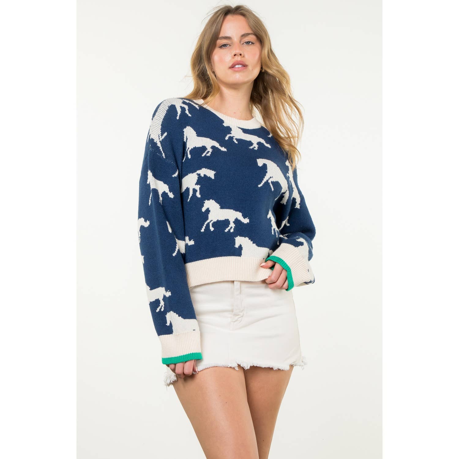Knit Horse Sweater: NAVY