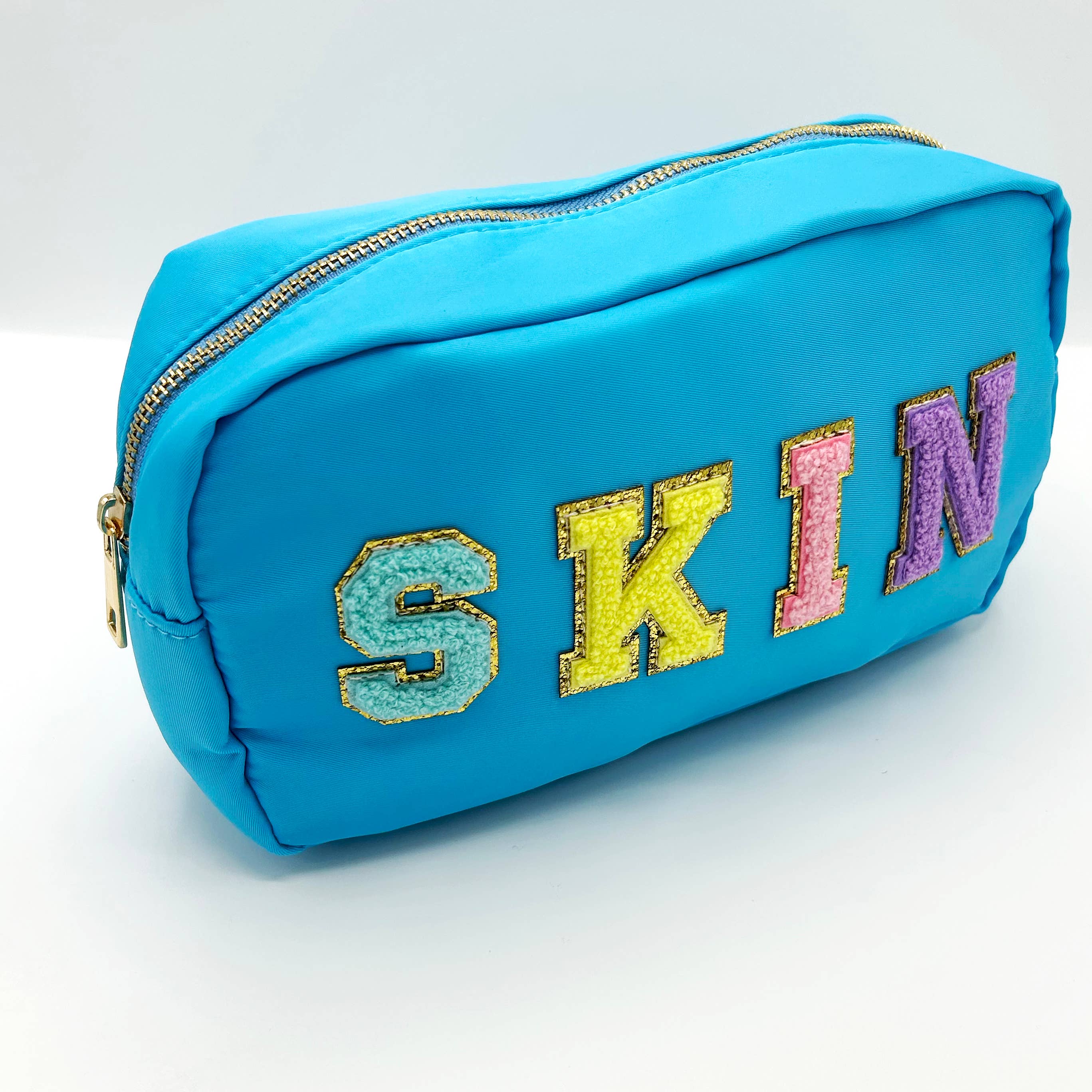 Cosmetic or Toiletry Bag with Varsity Letter Patches: Light Pink with DANCE
