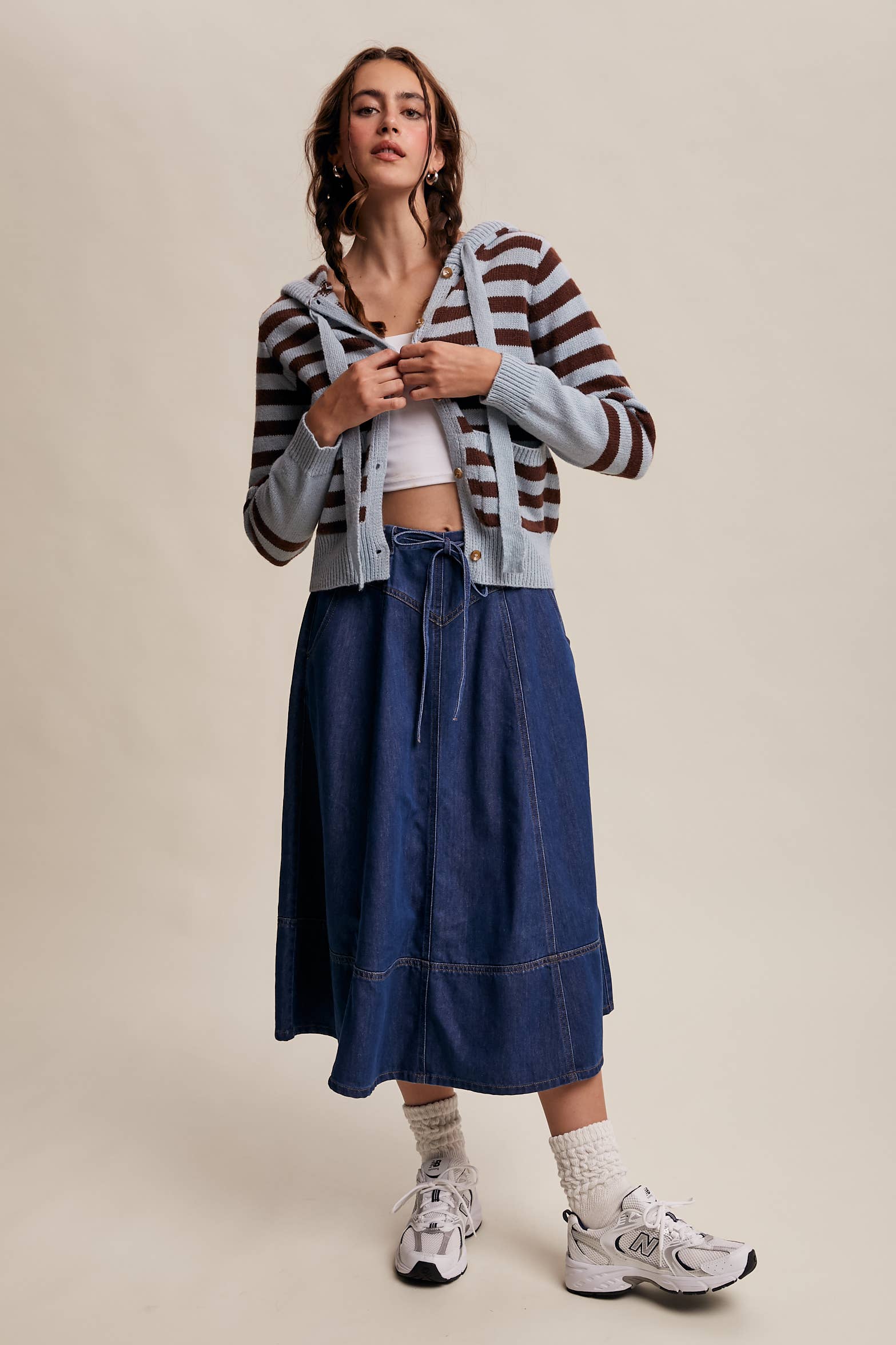 Striped Knit Hoodie Cardigan