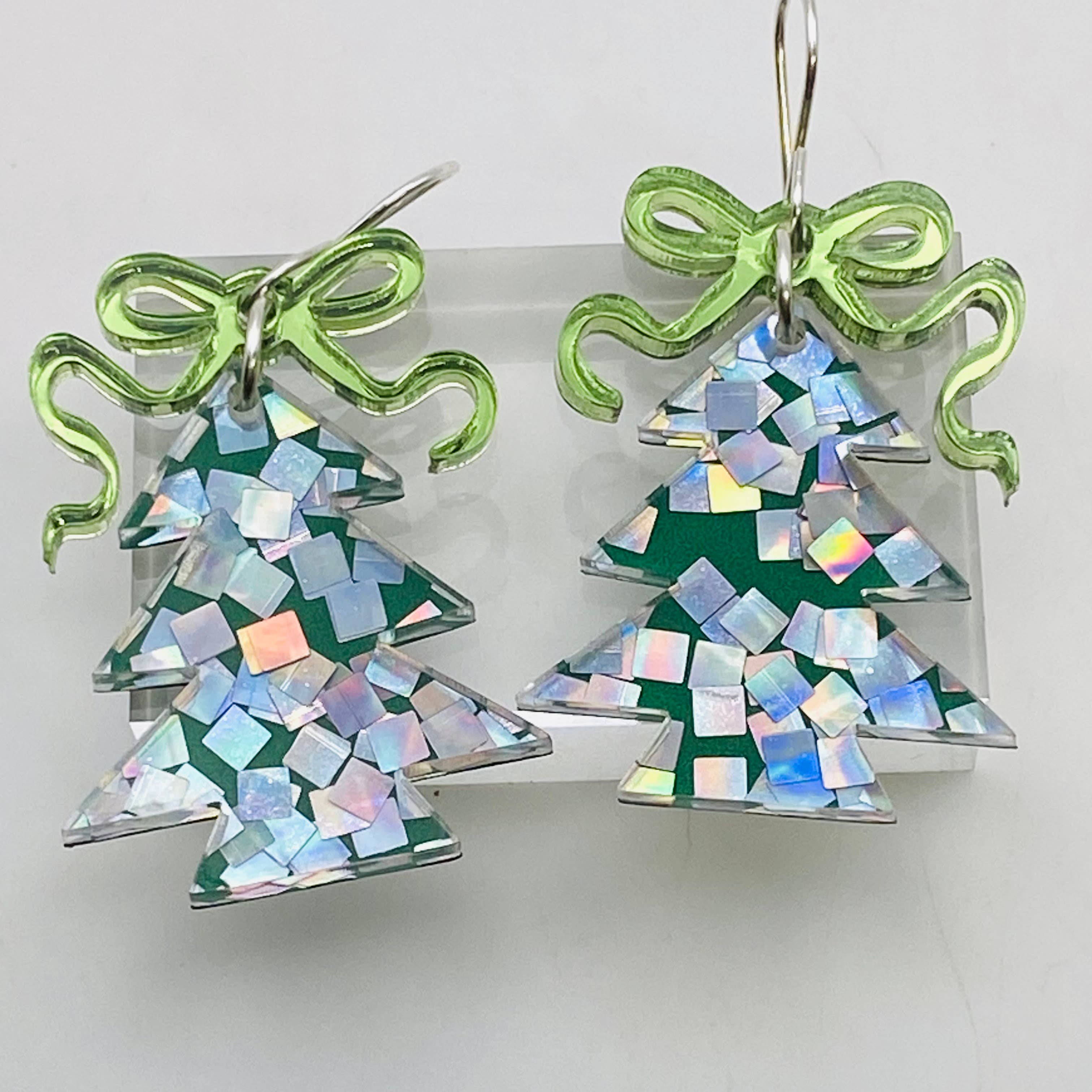 Merry Confetti Tree Earrings Christmas- Green Pixie Dust