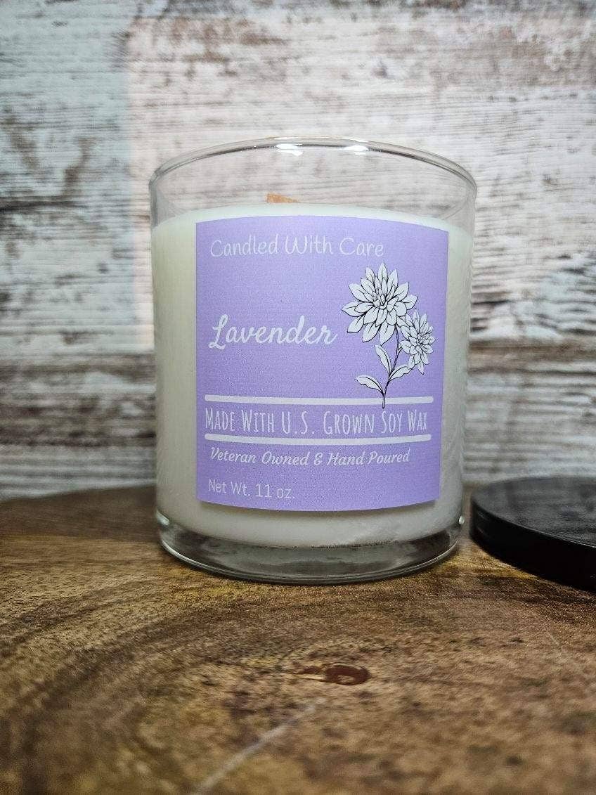 Lavender Soy Wax Aromatherapy Candle with Wood Wick: 11 oz.
