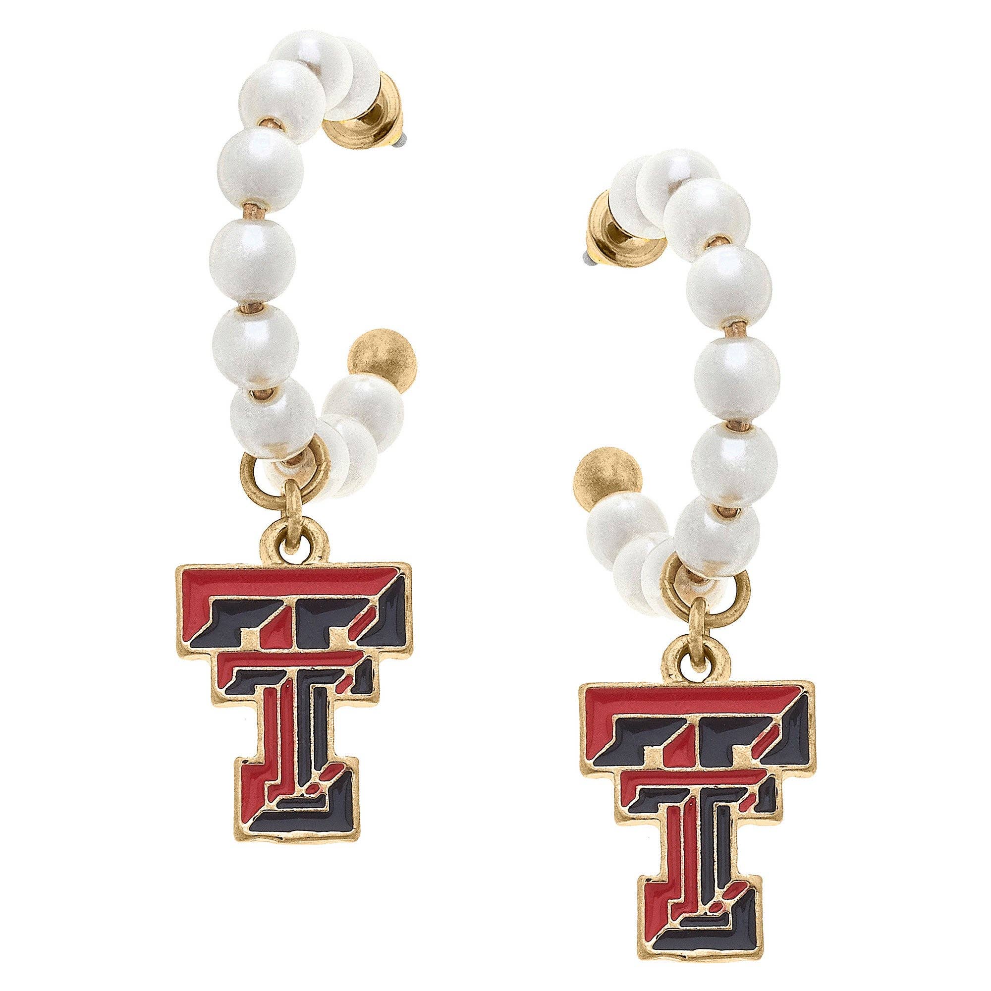 Texas Tech Red Raiders Pearl Hoop Enamel Drop Earrings by Canvas Style