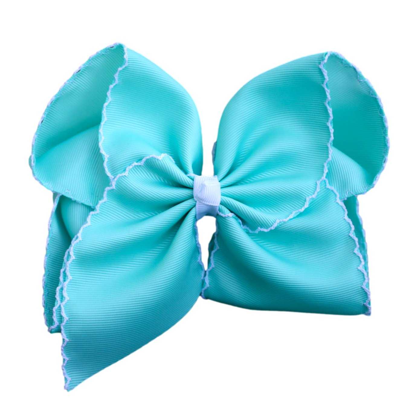 Aqua Moon Stitch Hair Bow : Nylon Headband / 5 inch