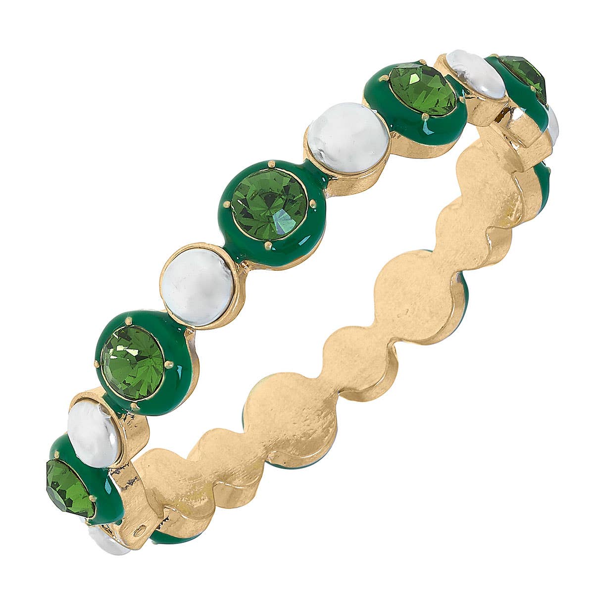 Eva Rhinestone and Pearl Hinge Bangle: Aqua by Canvas Style