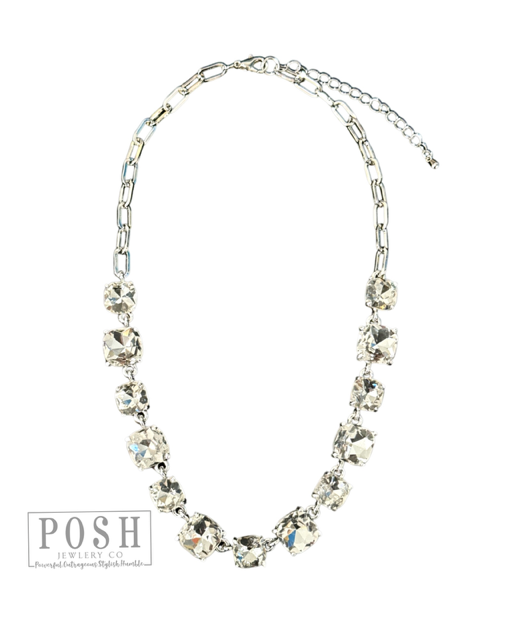 Square rhinestone and chain necklace: Pink