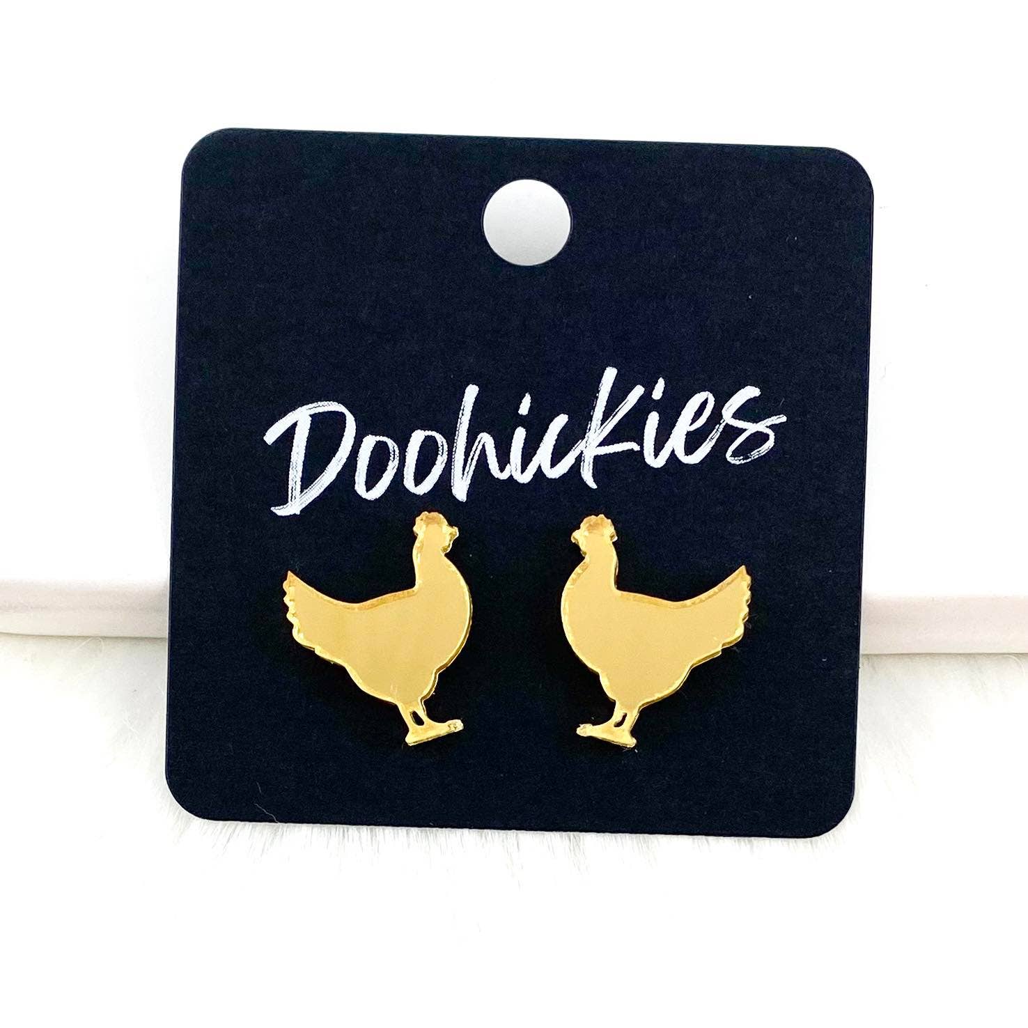 Show Animal Studs - Western Earrings: Mirror Gold Chickens