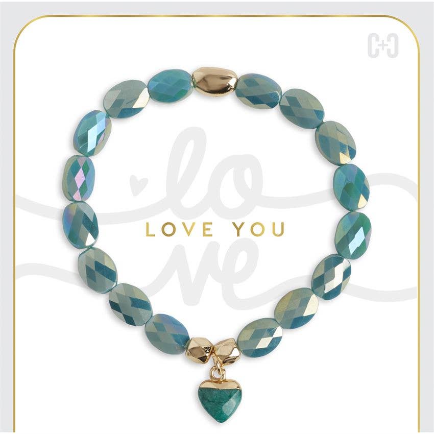 Love You Heart Charm Stretch Bracelet - Valentine&