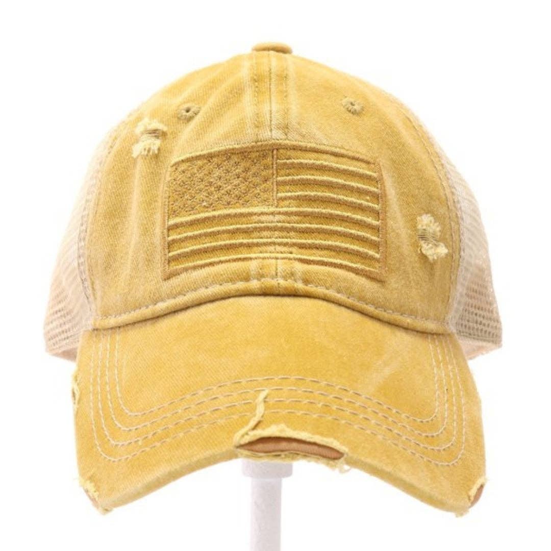 Monochrome USA Embroidered High Pony CC Ball Cap BT926: Mustard
