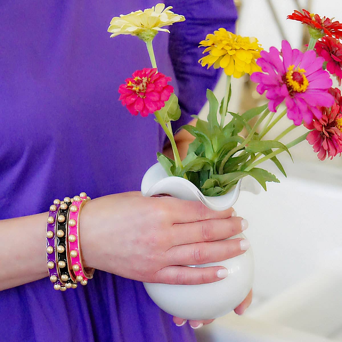 Jenna Chunky Enamel Studded Metal Hinge Bangle: Orange Canvas Style