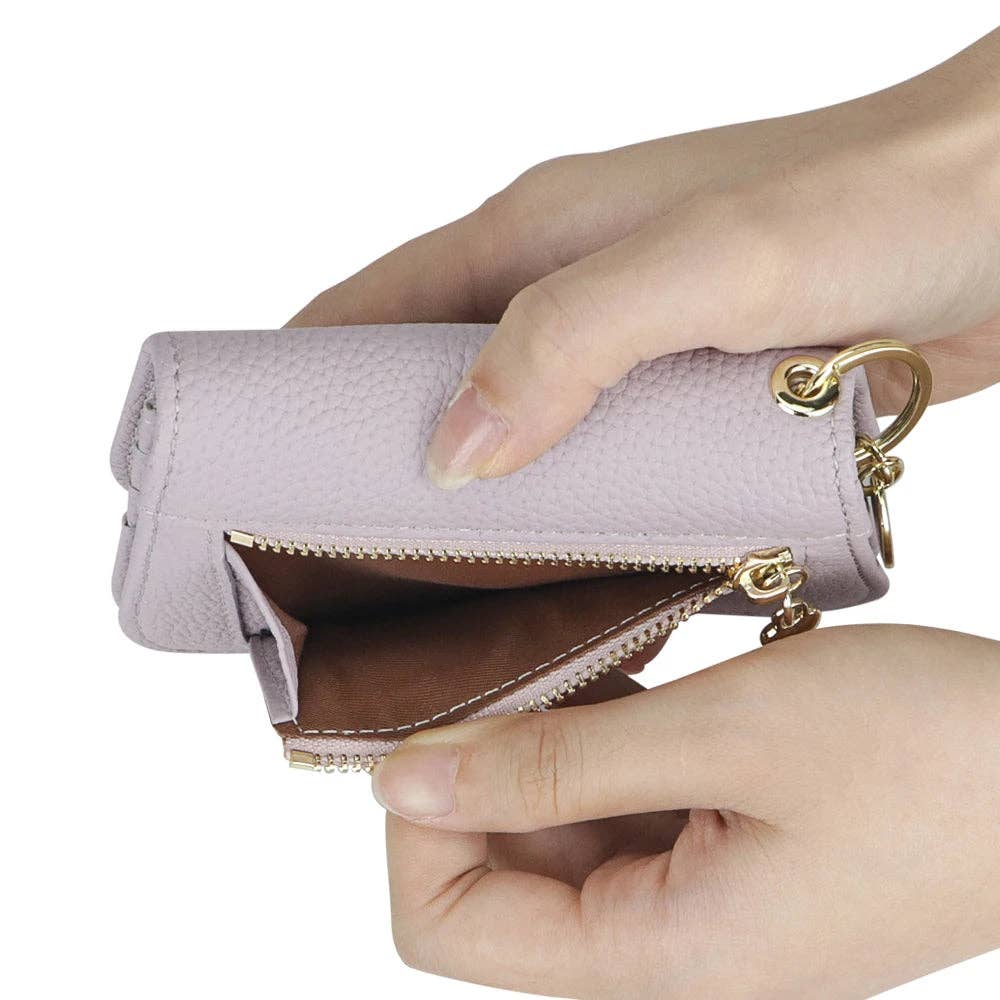 Genuine Leather RFID Keychain Wallet: Orange
