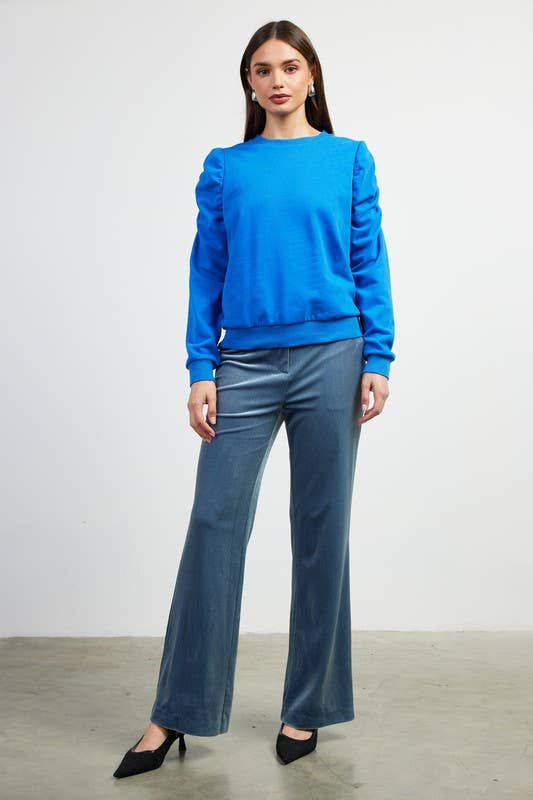 Ruched Sleeve Knit Top
: Cobalt / M