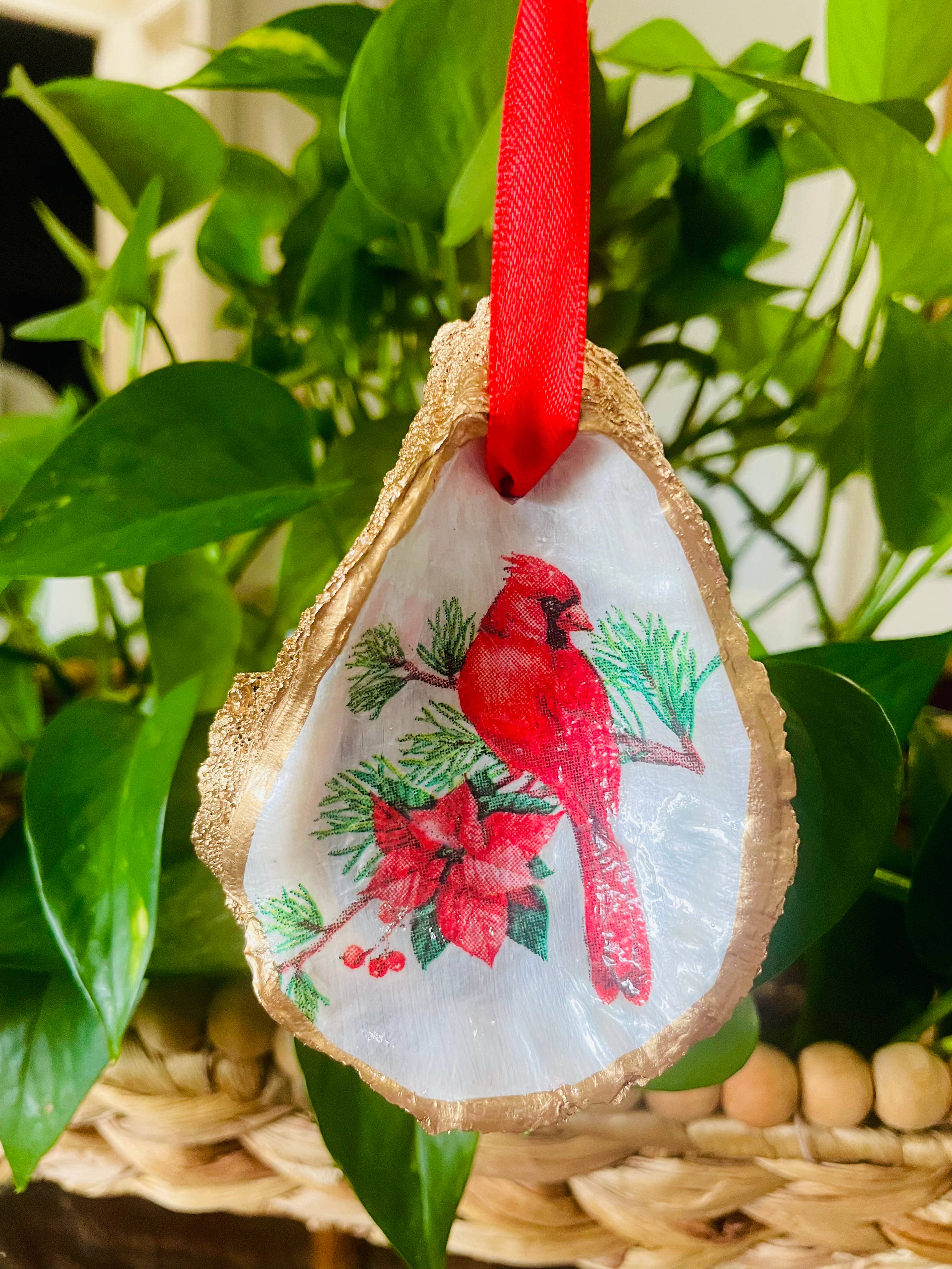 Cardinal and Poinsettia Ornament