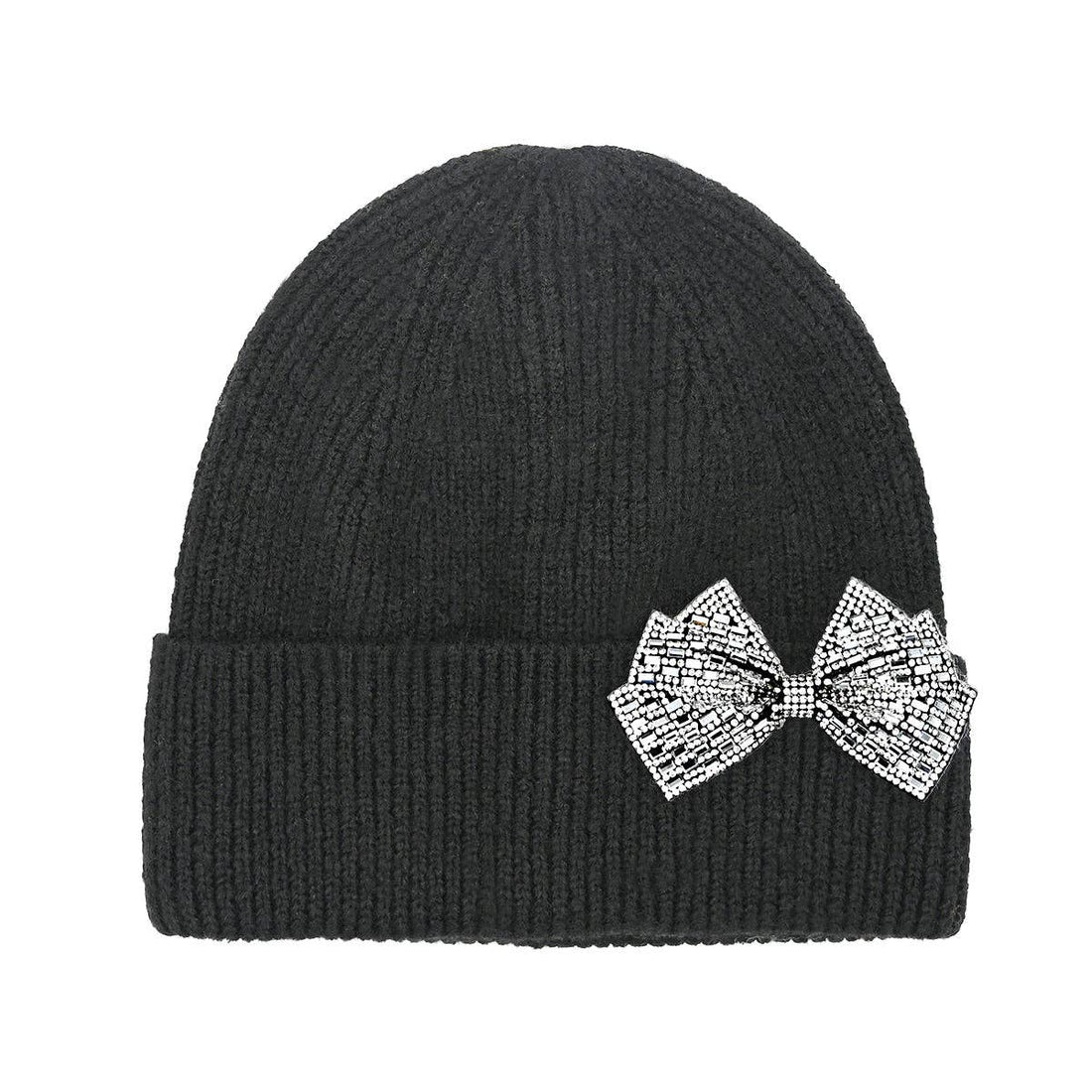 Rhinestone Bow Cuff C.C Beanie HTE0151: Black