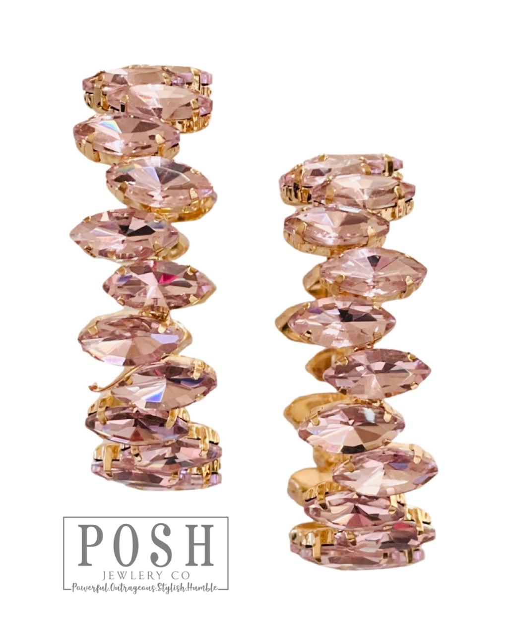 Marquise rhinestone hoop earring Pink