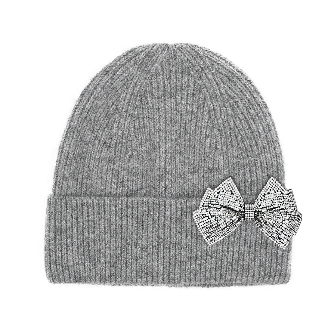 Rhinestone Bow Cuff C.C Beanie HTE0151: Grey
