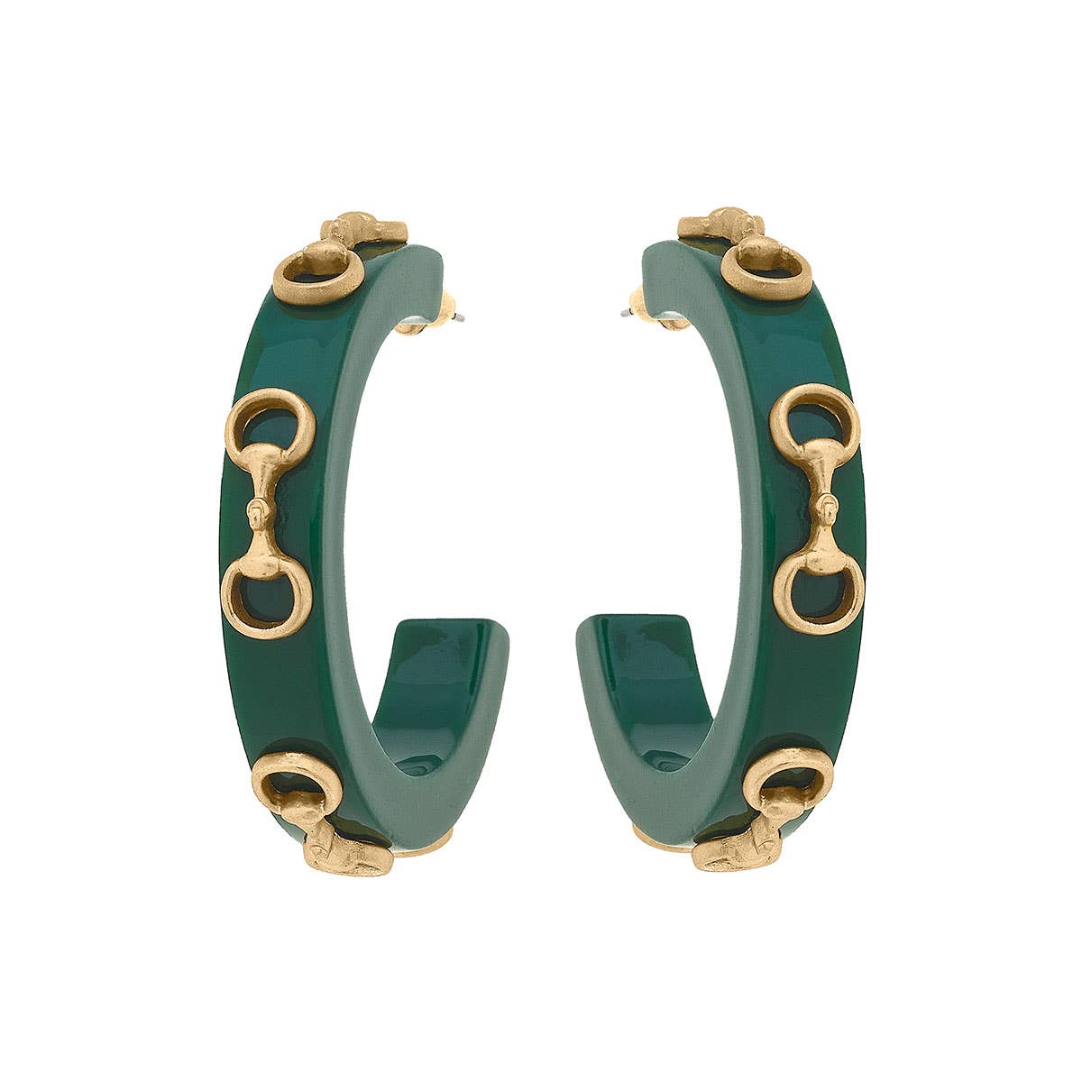 Sutton Horsebit Resin Hoop Earrings: Navy