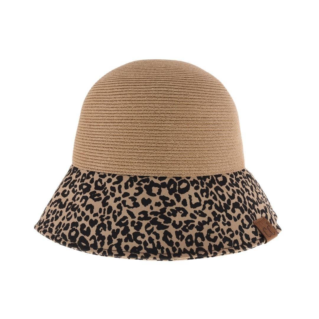 Baby Leopard Print Straw Cloche C.C Sun Hat: Dk. Natural