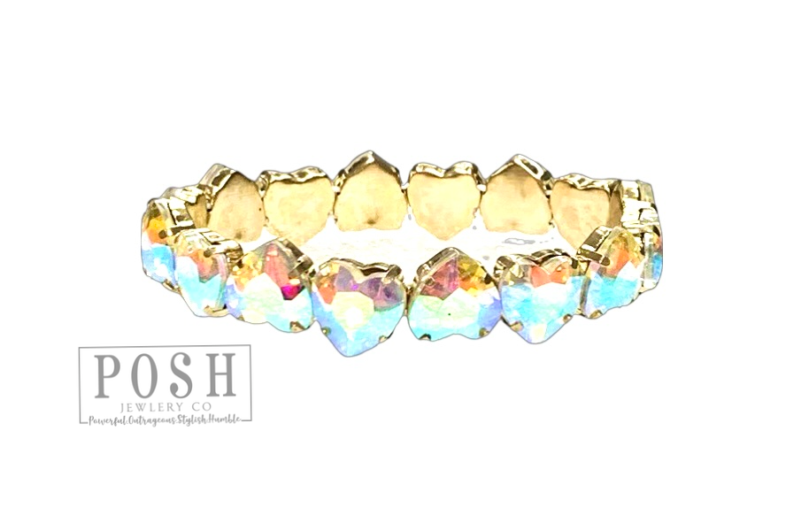 Heart rhinestone stretch bracelet, Valentines Day: Pink