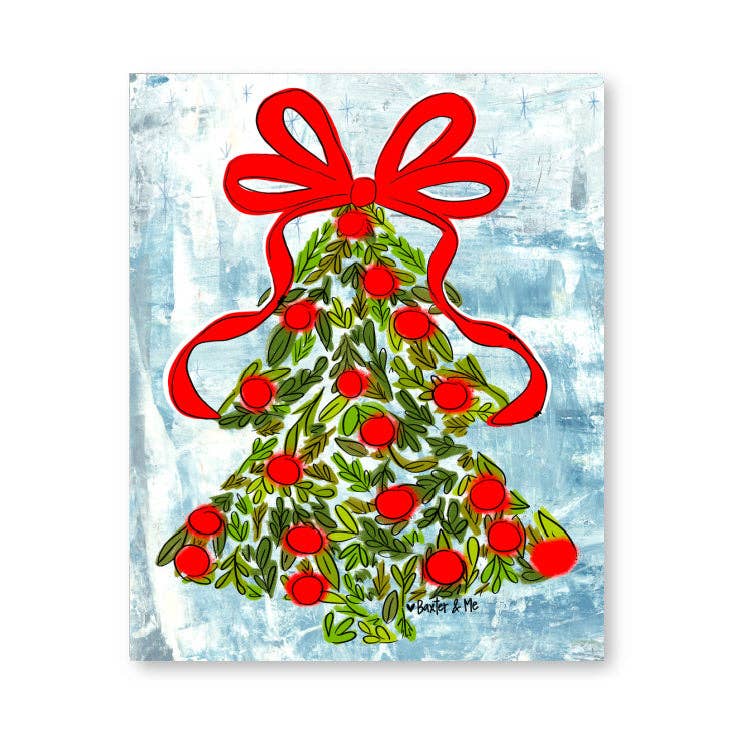 Holly Berry Christmas Tree Wrapped Canvas: 12" x 24" Baxter & Me