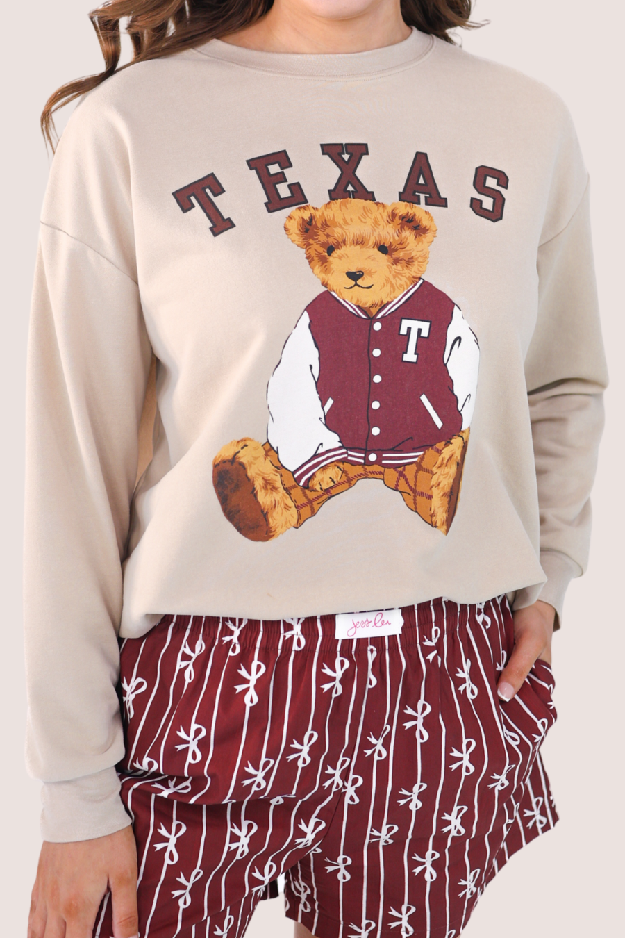 Benny The Bear Texas Pullover- Maroon: Neutral / Medium