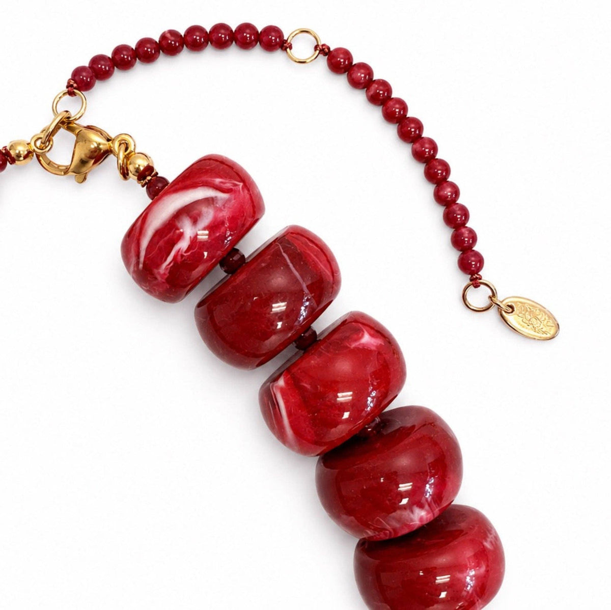 Chunky Resin & Natural Stone Bead Necklace: Red Jasper Glow