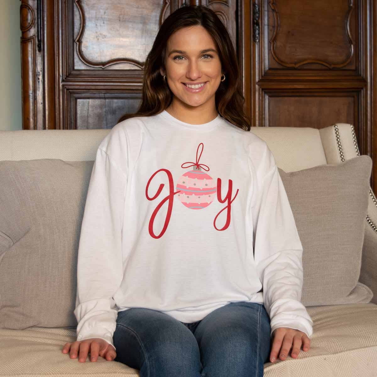 Wonderland Joy Long Sleeve Crew Neck T-Shirt White/Red/Pink -Asst.: Small