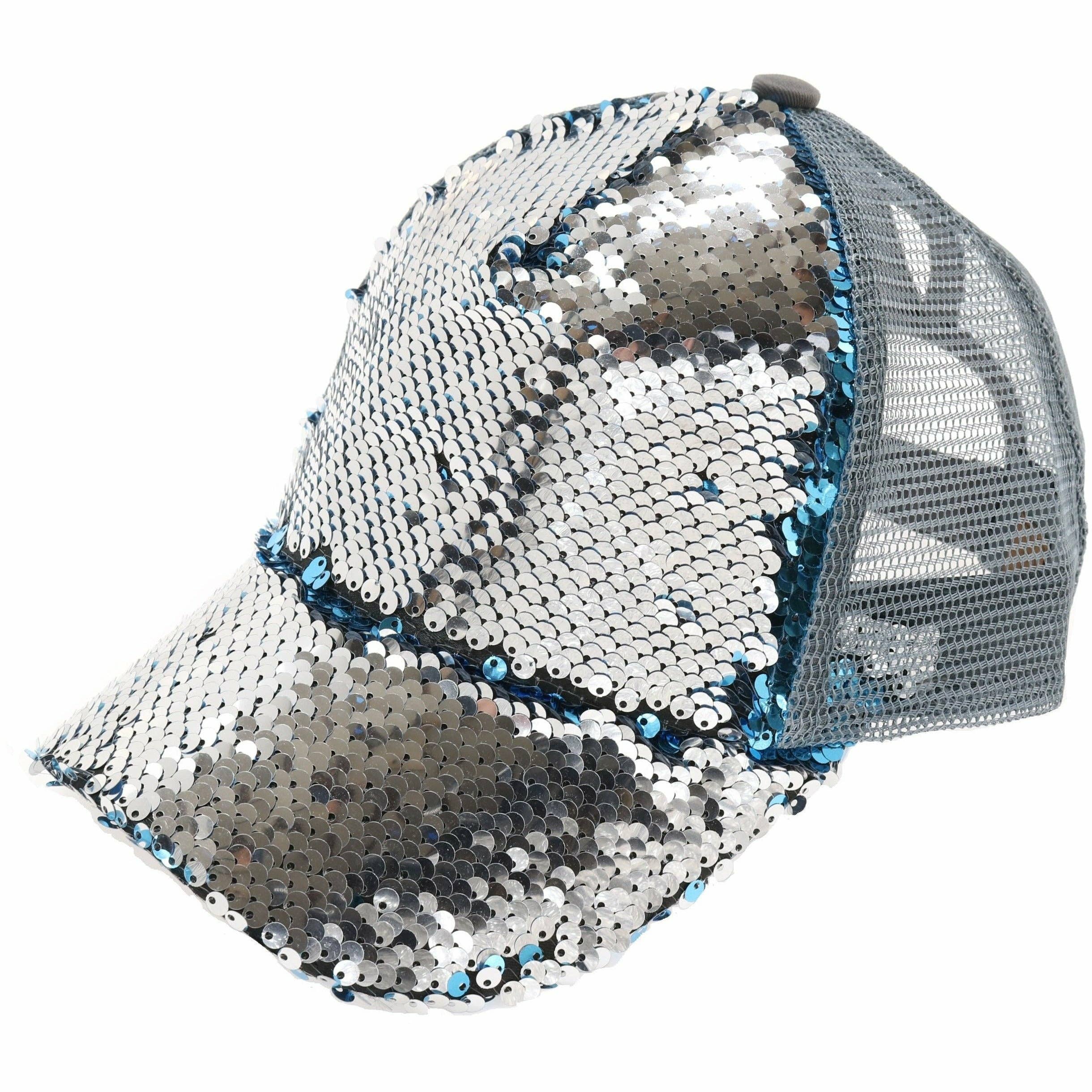 Sequin Mesh Back High Ponytail CC Ball Cap BT723: Hot Pink Multi/Silver/Black