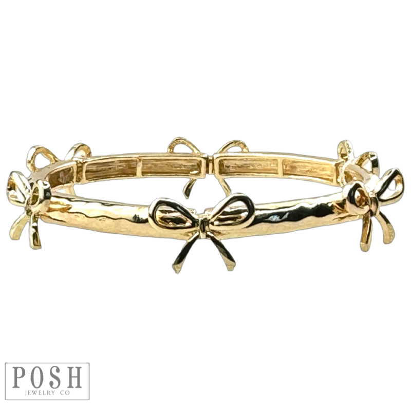 Stretch bangle bracelet with bow charms: Silver
