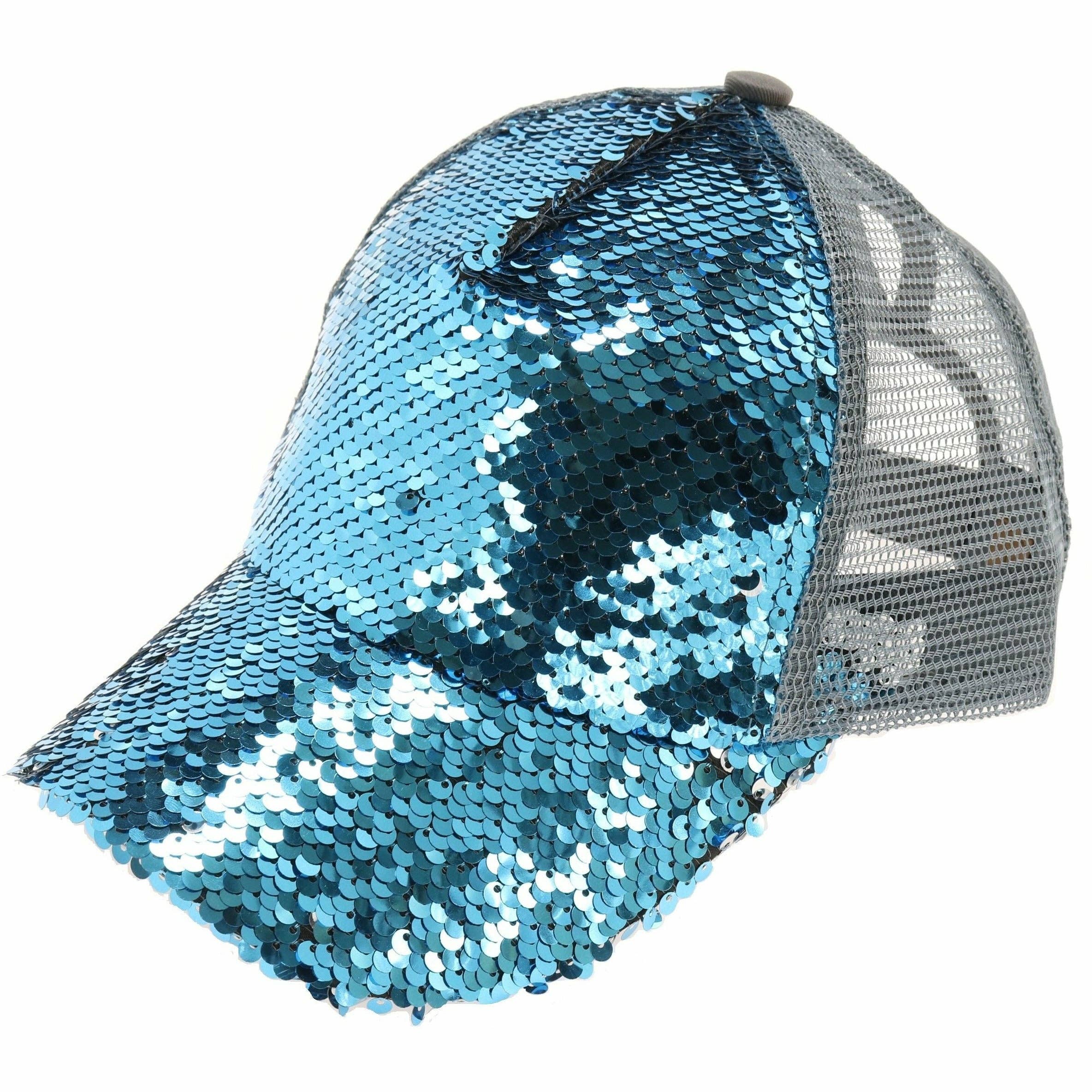 Sequin Mesh Back High Ponytail CC Ball Cap BT723: Hot Pink Multi/Silver/Black
