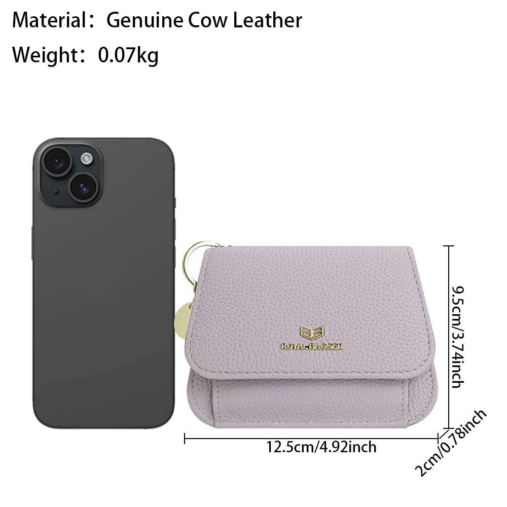 Genuine Leather RFID Keychain Wallet: Orange
