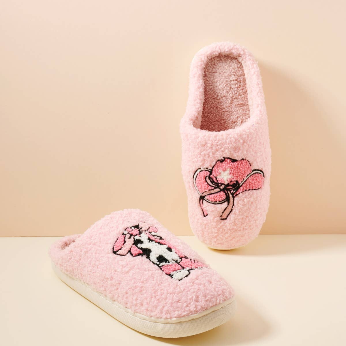 Western-Inspired Boots & Hat Luxe Home Slippers: Pink