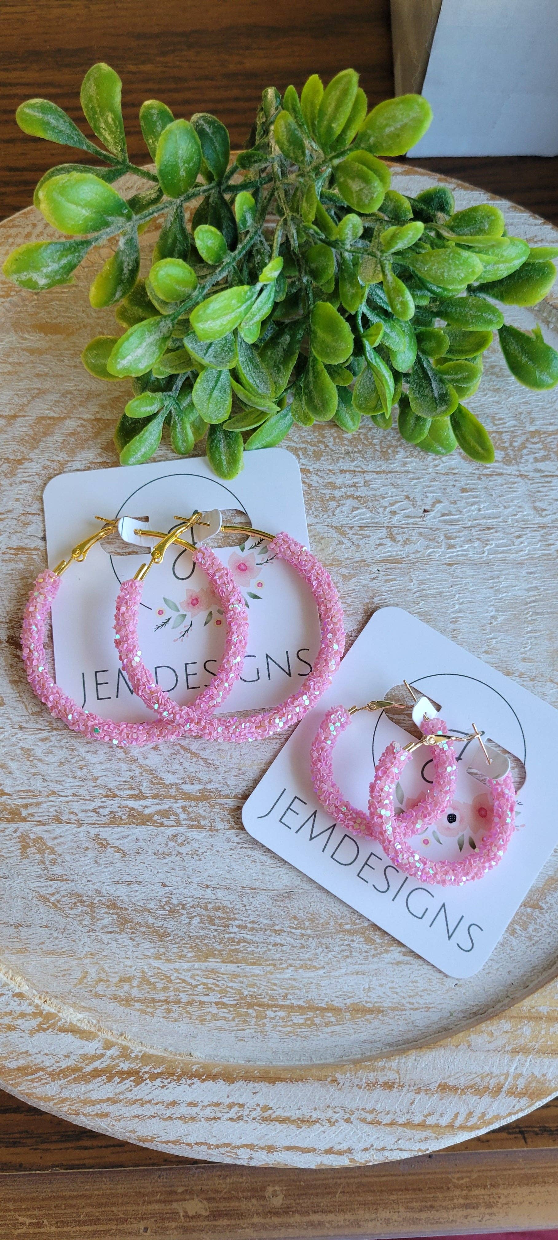 Mauve Pink Glitter Hoop Earrings: Small